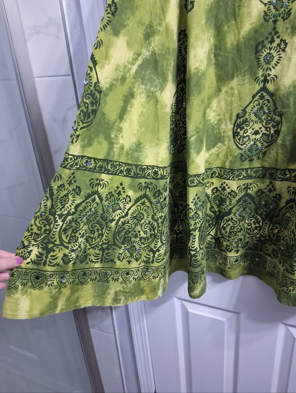 ACMS Circle Skirt Green Cotton Boho Sequins India - Picture 6 of 10